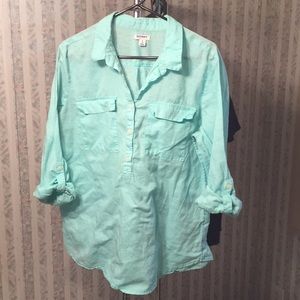 Teal linen button up